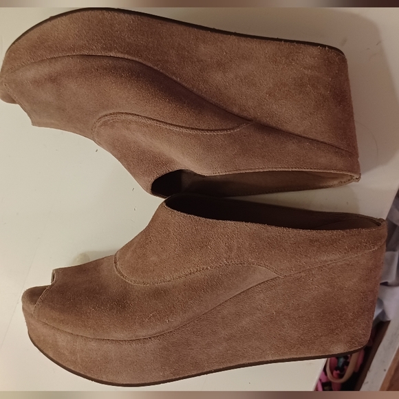 Chocolat Blu Wind Peep Toe Suede Platform Wedge Mule Size 8 - Picture 6 of 10